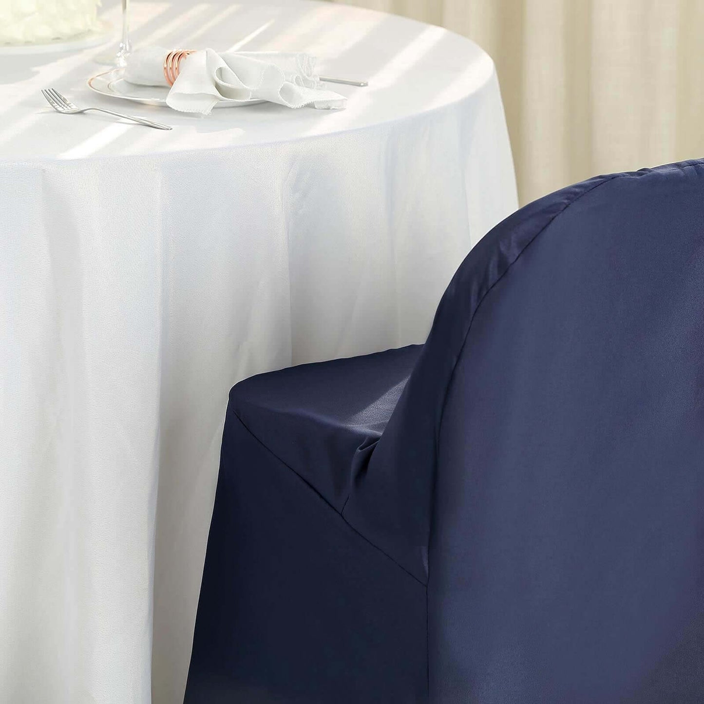 Polyester Slip On Folding Chair Covers Navy Blue - Stain-Resistant Reusable Durable Fabric