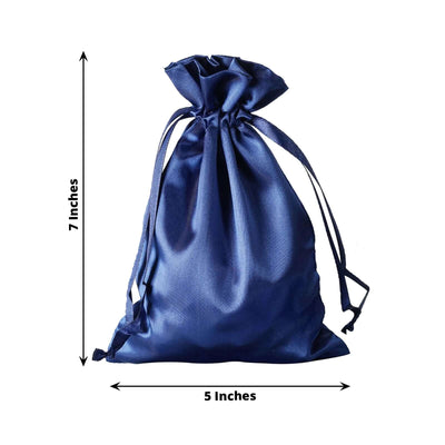 12 Pack 5"x7" Navy Blue Satin Drawstring Wedding Party Favor Gift Bags