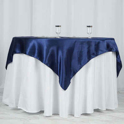 Satin 60"x60" Table Overlay Square Tablecloth Navy Blue - Smooth Silky Touch Table Cover