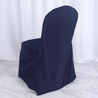 Polyester Slip On Banquet Chair Covers Navy Blue - Stain-Resistant Reusable Durable Fabric