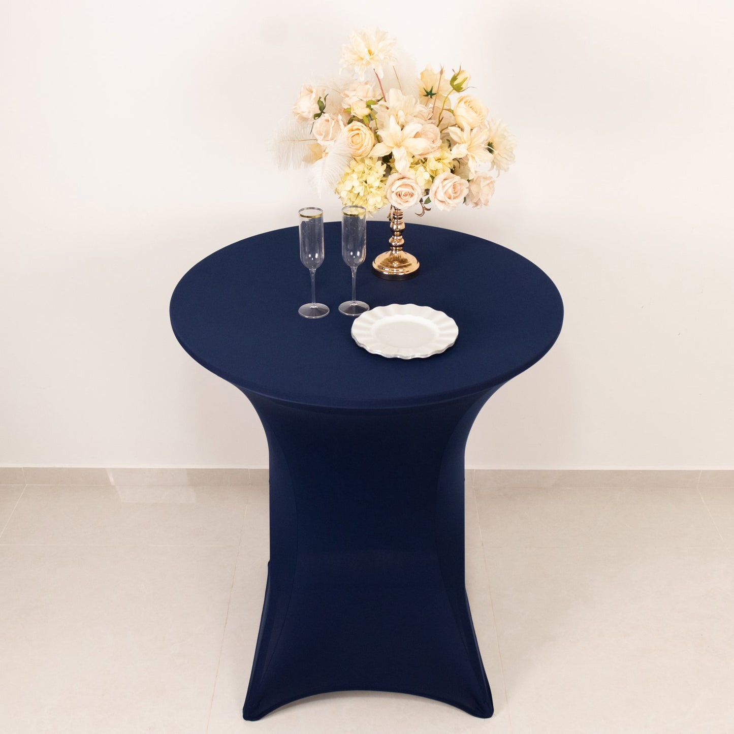 Spandex 36" Round Cocktail Table Cover Navy Blue - Easy to Maintain Stretch Fitted Highboy Tablecloth