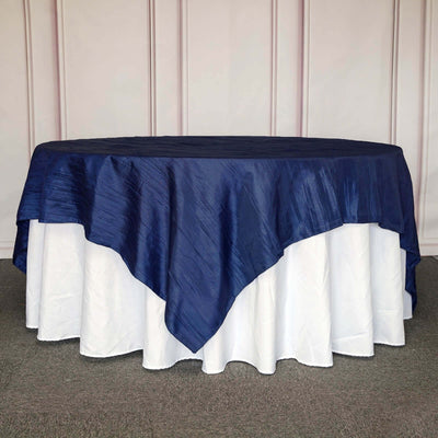 Taffeta 90"x90" Table Overlay Square Tablecloth Navy Blue - Accordion Crinkle Table Cover