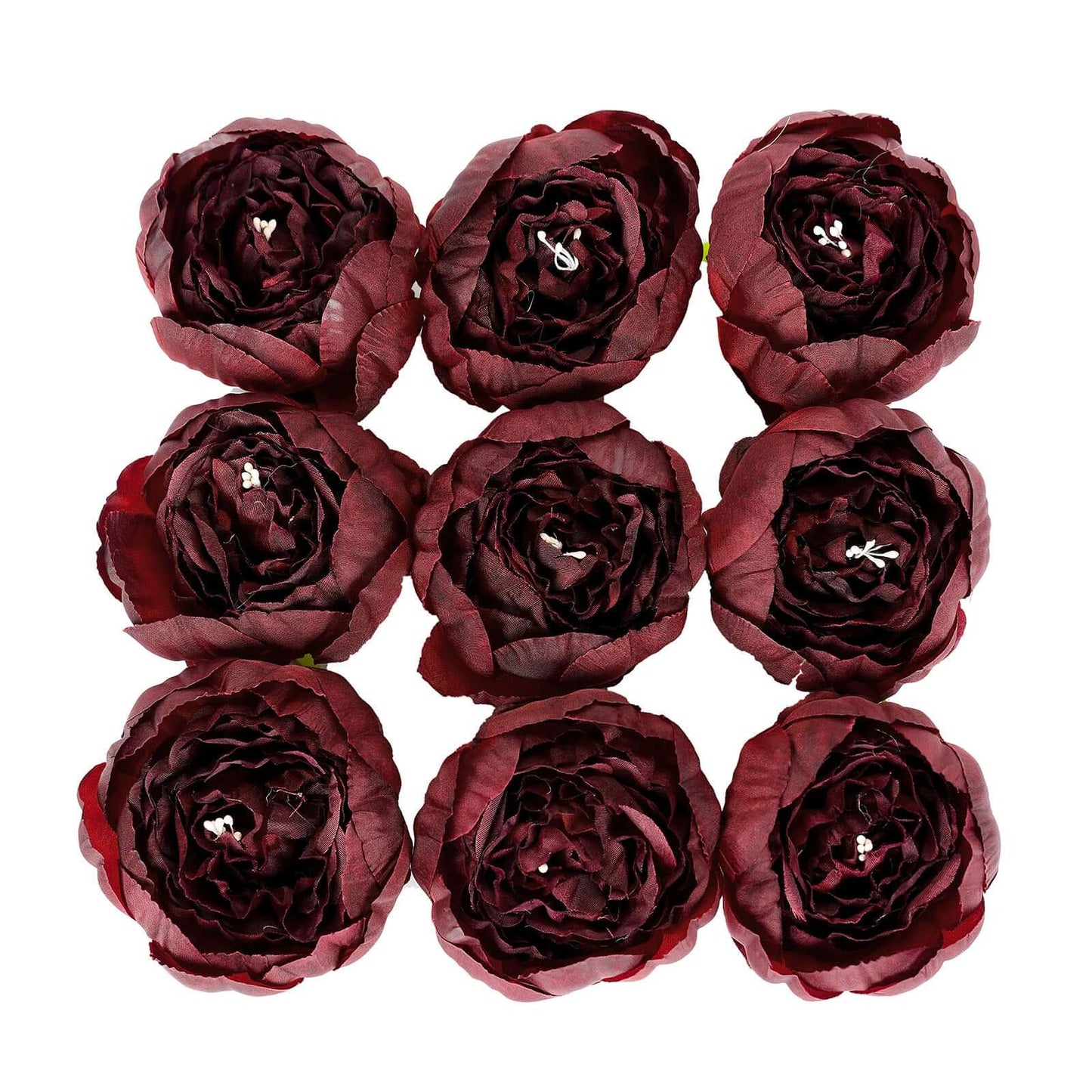10-Pack Artificial Peony Flower Heads Burgundy - Versatile Faux Craft Flowers for DIY Event Styling Scrapbooking & Floral Arrangements 3"