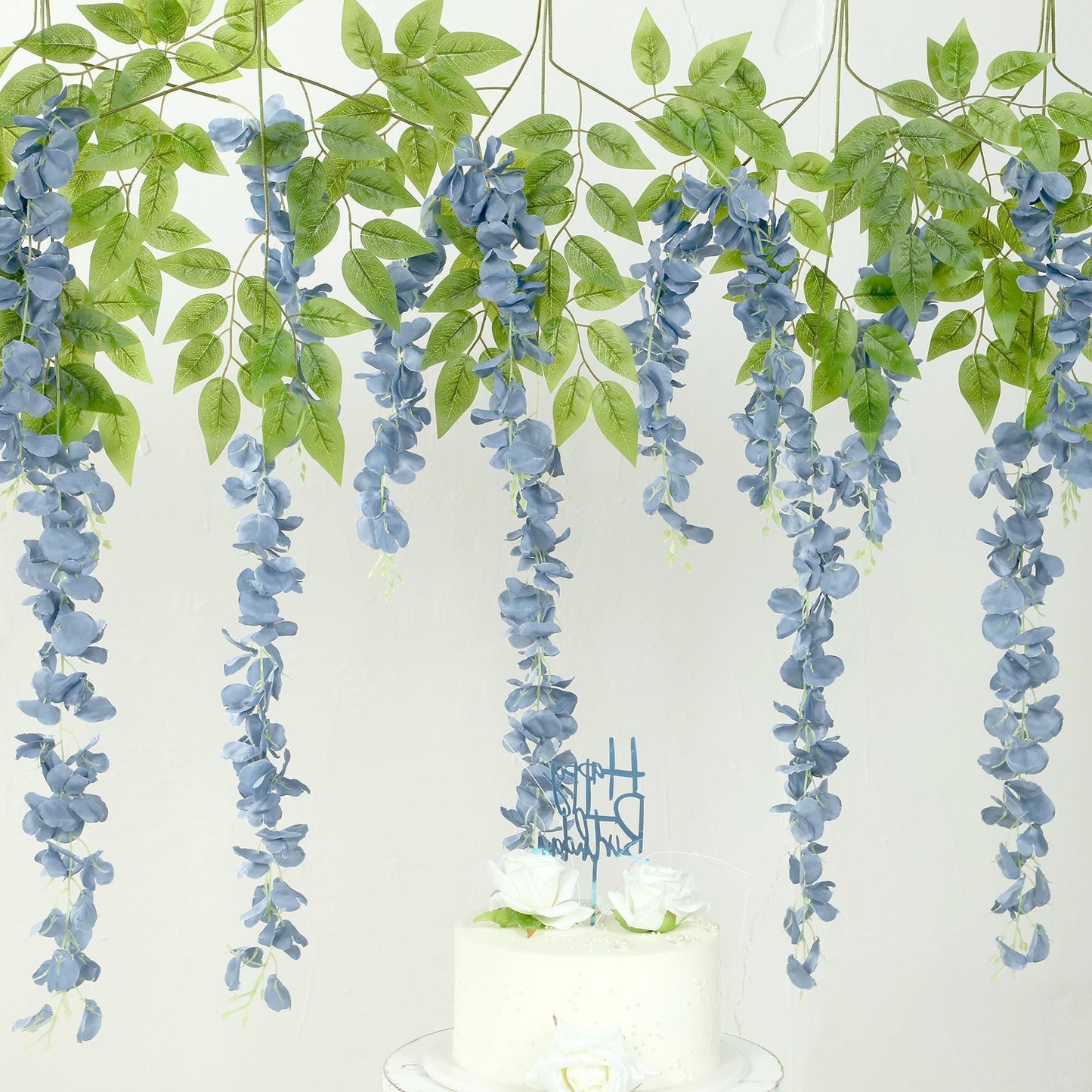 5 Pack 44" Silk Hanging Wisteria Flower Garland Vines in Dusty Blue, Elaborated 3 Full Strands in 1 Bush
