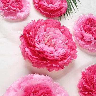 Set of 6 Pink Fuchsia Giant Carnation 3D Paper Flowers Wall Decor - 12",16",20"
