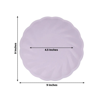 20 Pack Biodegradable Dinner Plates in Lavender Lilac – 9" Swirl Scalloped Pastel Color Compostable Bamboo Party Plates, Elegant Disposable Tableware