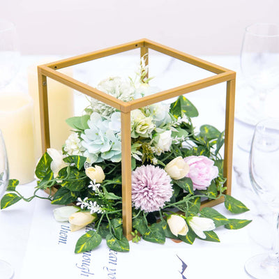 2-Pack Metal Flower Stands Gold Geometric Wedding Centerpieces Square Frame - Compact Design 8"