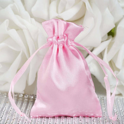 12 Pack 3"x4" Pink Satin Drawstring Pouch Wedding Party Favor Gift Bags