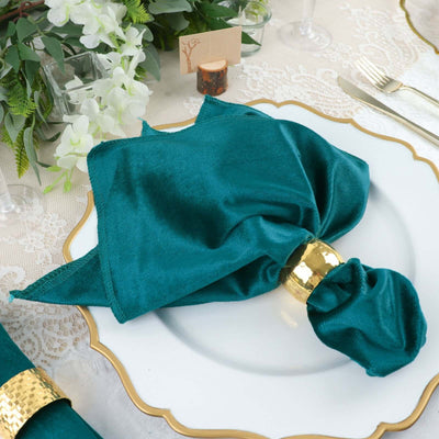 5 Pack Premium Velvet 20"x20" Napkins Peacock Teal - Soft Sheen Finish Cloth Napkins