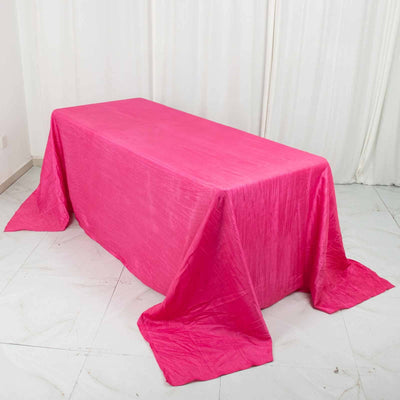 Taffeta 90"x132" Rectangle Tablecloth Fuchsia - Seamless Accordion Crinkle Table Cover