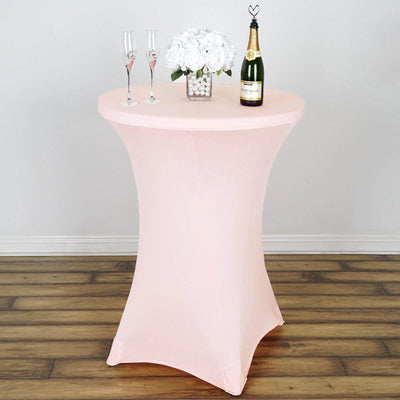 Spandex 30" Round Cocktail Table Cover Blush - Easy to Maintain Stretch Fitted Highboy Tablecloth