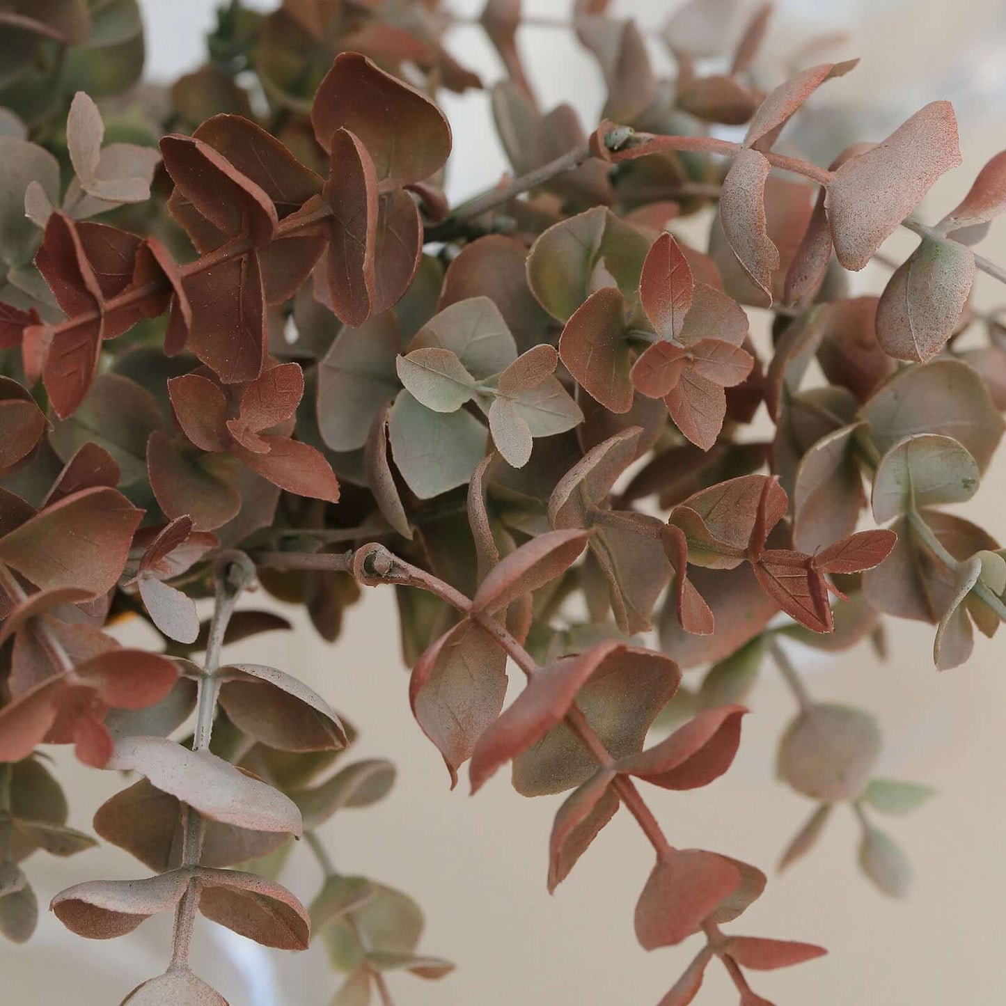 3 Pack 13" Frosted Green Red Artificial Farmhouse Eucalyptus Leaf Stems, Plastic Foliage Plants