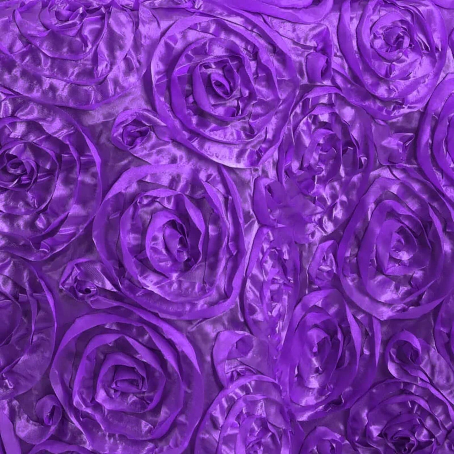 Satin 120" Round Tablecloth Purple - Grandiose 3D Rosette with Seamless Finish Table Cover