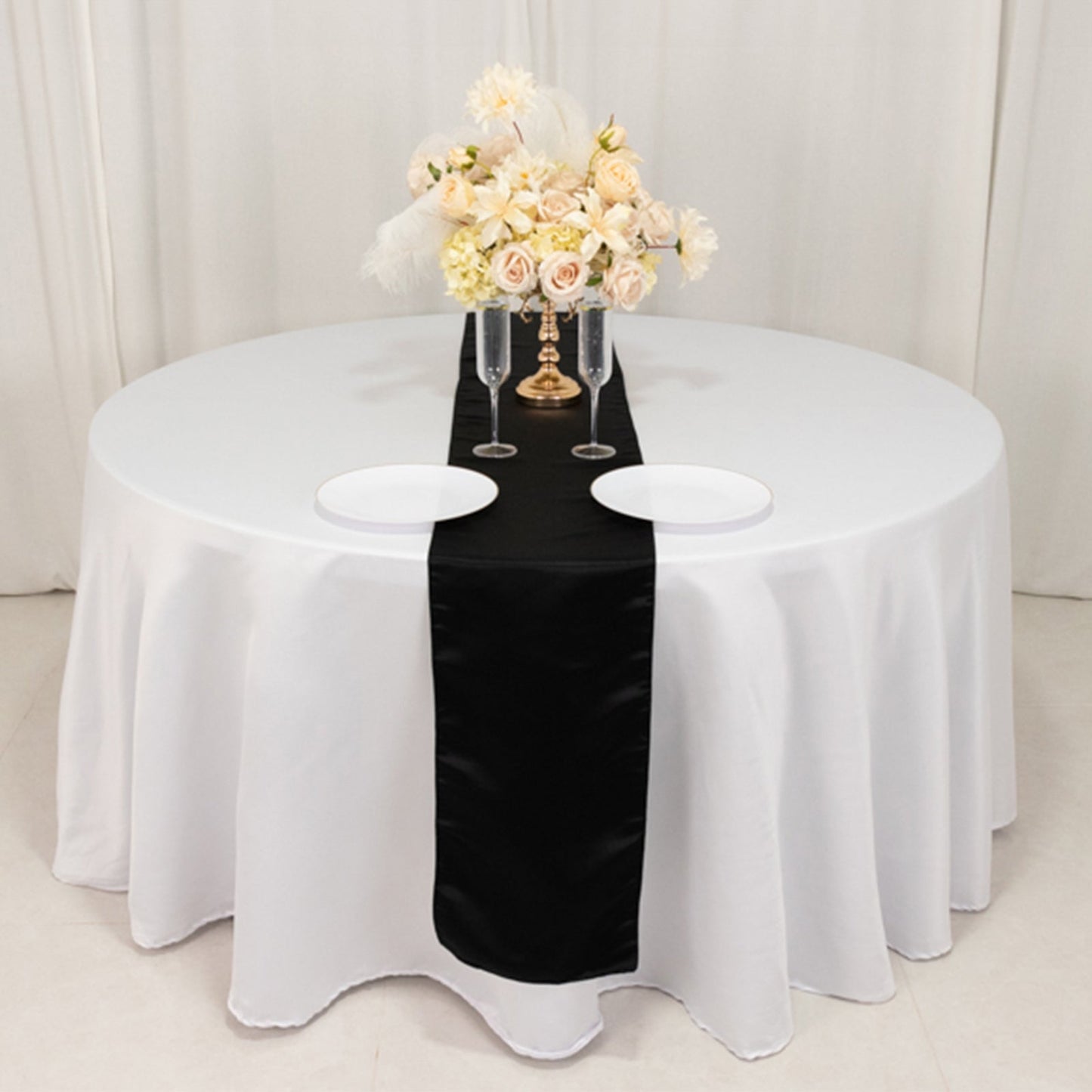 Lamour Satin 12"x108" Table Runner Black - Smooth & Lustrous Finish