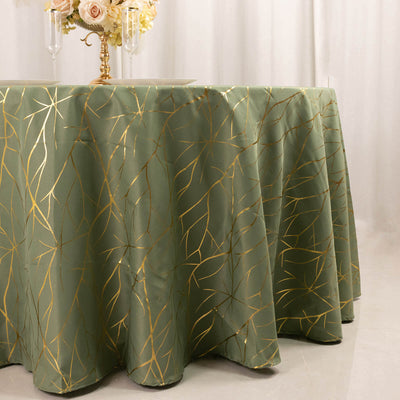 Polyester 120’’ Round Tablecloth Dusty Sage Green with Gold Foil Tree Branch Pattern - Wrinkle-Resistant Seamless Table