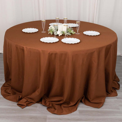 Polyester 132’’ Round Tablecloth Cinnamon Brown - Seamless Chic Table Cover - Tablecloths