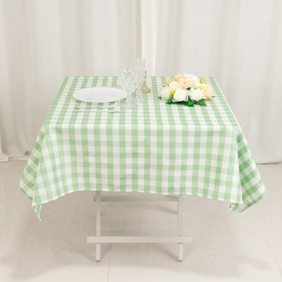 Polyester 54’’x54’’ Square Tablecloth White/Sage Green - Checkered Buffalo Plaid Design for Casual Table Settings