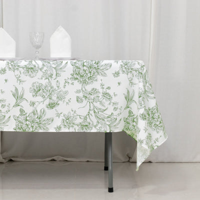 Polyester 60’’x102’’ Rectangle Tablecloth White - Dusty Sage Green French Toile Pattern for Elegant Gatherings