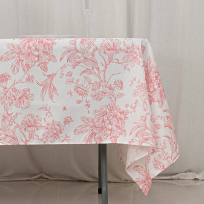 Polyester 60’’x102’’ Rectangle Tablecloth White - Pink French Toile Pattern for Modern Occasions - Tablecloths