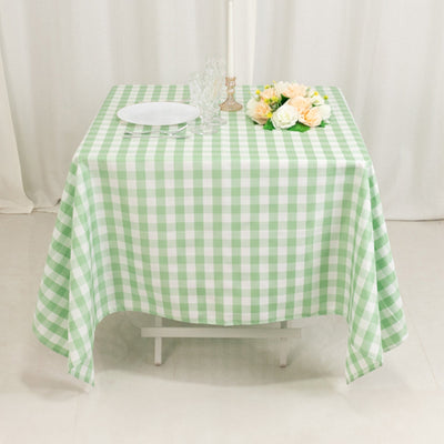 Polyester 70’’x70’’ Square Tablecloth White/Sage Green - Checkered Buffalo Plaid Table Cover - Tablecloths