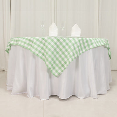 Polyester 70’’x70’’ Table Overlay Square Tablecloth White/Sage Green - Checkered Buffalo Plaid Table Topper - Overlays