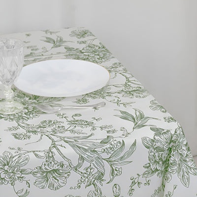 Polyester 70’’x70’’ Table Overlay White - Dusty Sage Green French Toile Pattern for Stylish Events - Overlays