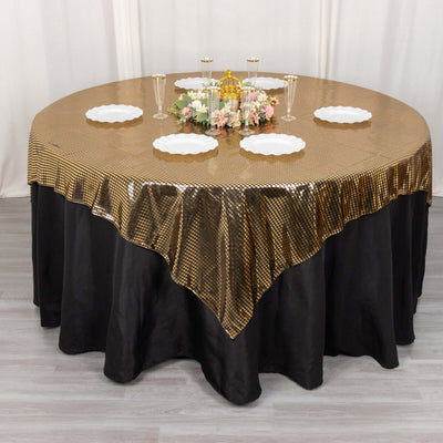 Polyester 72’’x72’’ Table Overlay Square Tablecloth Black - Gold Foil Disco Mirror Ball Design for Stylish Celebrations