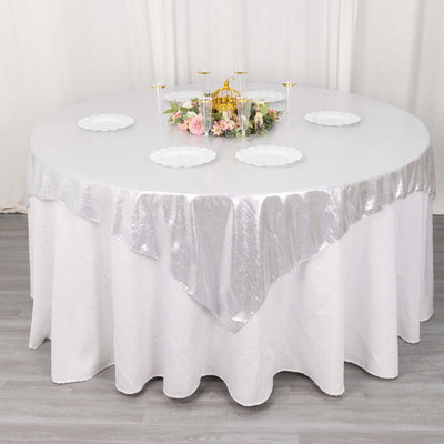Polyester 72’’x72’’ Table Overlay Square Tablecloth Silver - Sequin Dots Wrinkle-Free Table Cover - Overlays