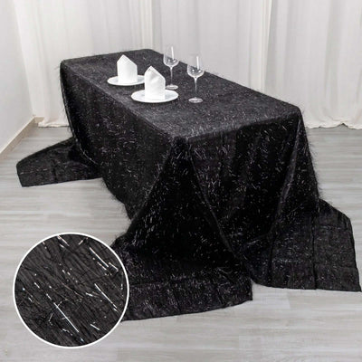 Polyester 90’’x156’’ Rectangle Tablecloth Black Metallic Fringe Shag Tinsel Table Cover - Tablecloths