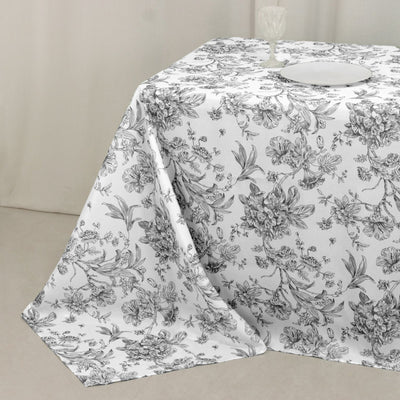 Polyester 90’’x156’’ Rectangle Tablecloth White - Seamless Black French Toile Pattern for Grand Occasions - Tablecloths