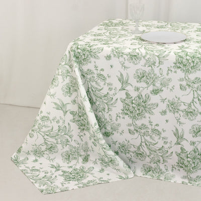 Polyester 90’’x156’’ Rectangle Tablecloth White - Seamless Dusty Sage Green French Toile Pattern for Grand Occasions