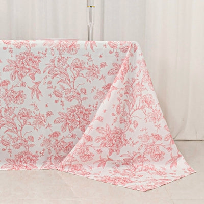 Polyester 90’’x156’’ Rectangle Tablecloth White - Seamless Pink French Toile Pattern for Grand Occasions - Tablecloths