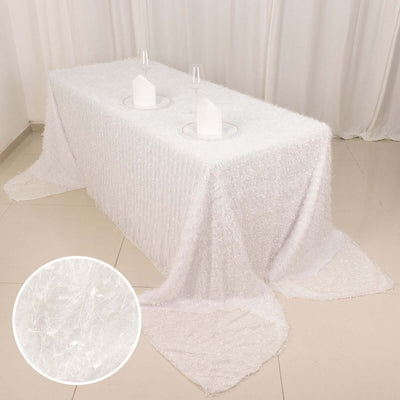 Polyester 90’’x156’’ Rectangle Tablecloth White with Shaggy Fringe Design - Stylish Table Cover - Tablecloths