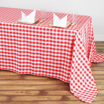 Polyester 90"x132" Rectangle Tablecloth White/Red - Seamless Checkered Buffalo Plaid Table Cover