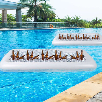 2-Pack Inflatable Ice Coolers with Drain Plug - Buffet Serving Bars for Pool Parties and BBQs 50"x24"