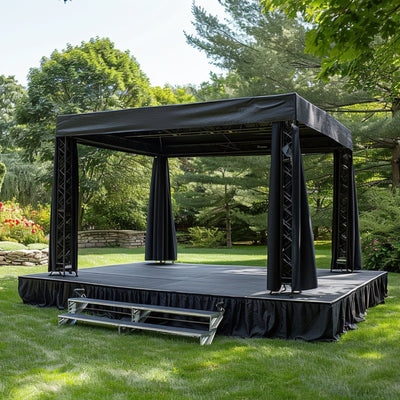 Portable Stage Skirt Black Polyester Platform Skirting Cloth for Events Performances & Wedding Staging - 16’’x10ft