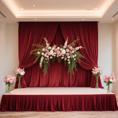 Portable Stage Skirt Burgundy Polyester Platform Skirting Cloth for Events Performances & Wedding Staging - 24’’x20ft