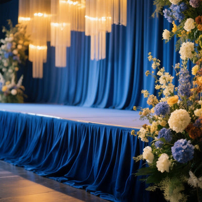 Portable Stage Skirt Royal Blue Polyester Platform Skirting Cloth for Events Performances & Wedding Staging - 36’’x20ft