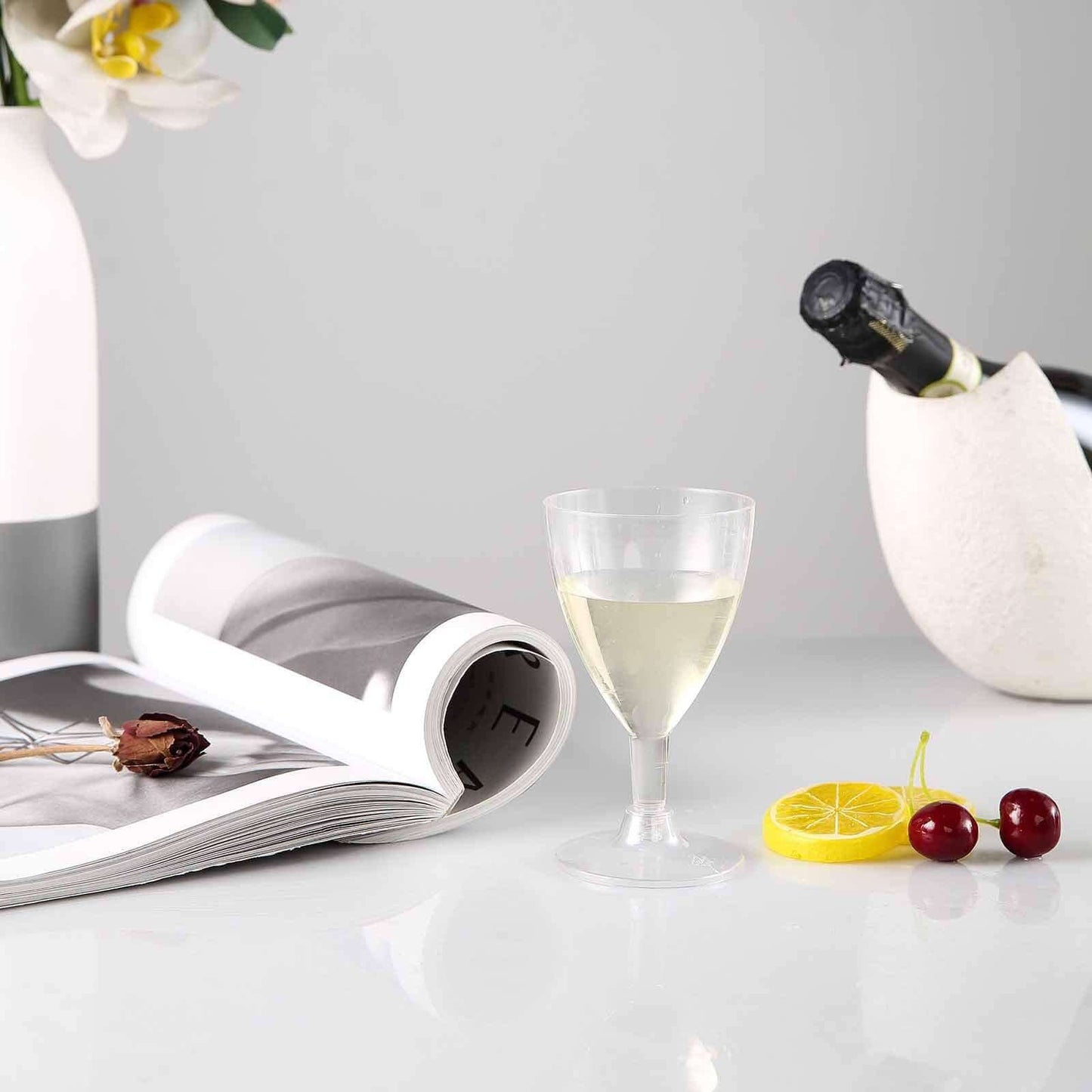 12-Pack Plastic Wine Glasses Clear Short Hollow Stem - Stylish Disposable Cups for Wine 6oz