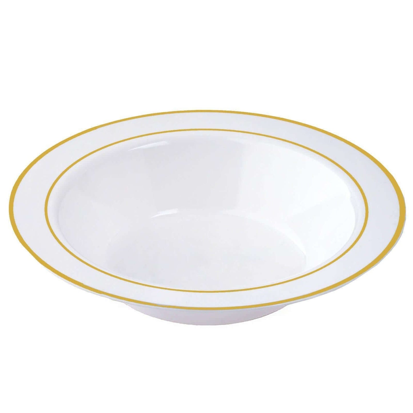 10-Pack Plastic Soup Bowls White with Gold Rim - Stylish Disposable Bowls for Parties 12oz