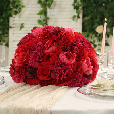 Pre-Arranged Silk Rose Wedding Centerpiece Red Artificial Rose Flower Balls Arrangement Table Decor - 20’’ - Silk