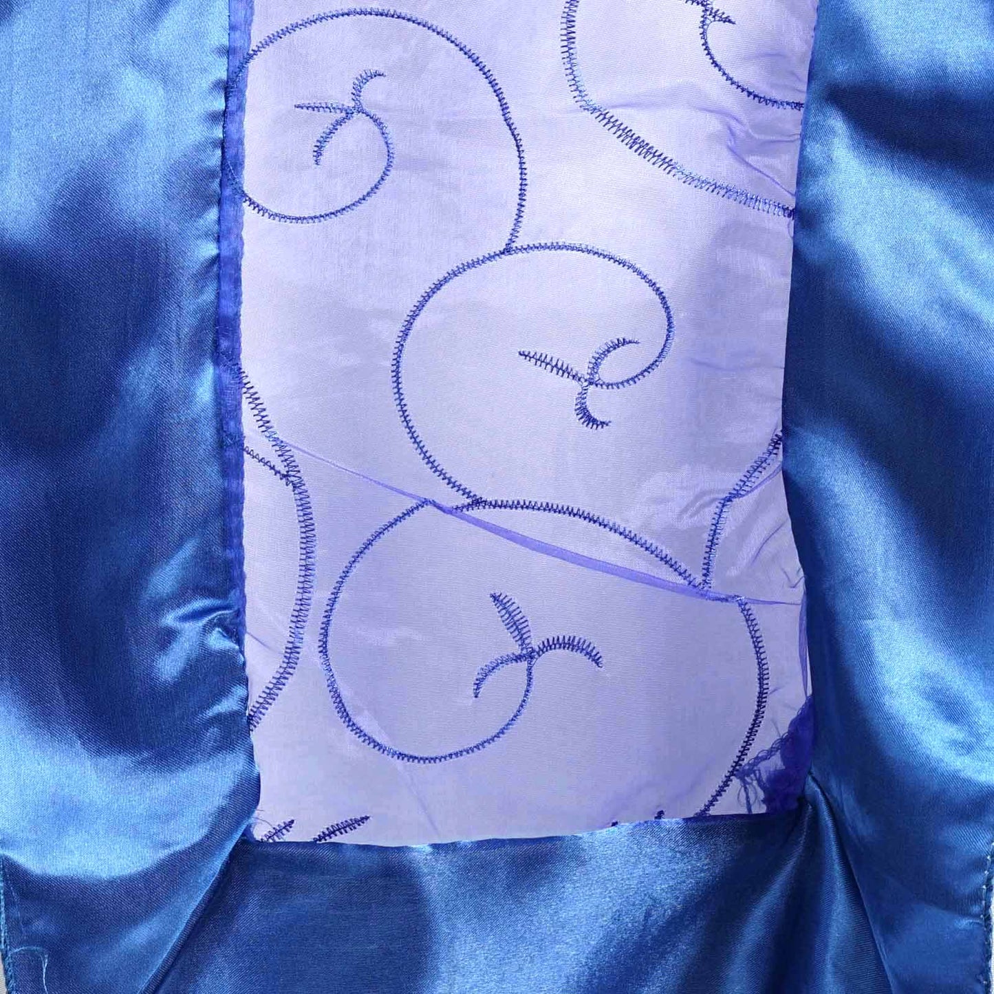Satin Organza 14"x108" Table Runner Royal Blue Embroidered Design - Sheer & Stylish for Luxurious Table Settings