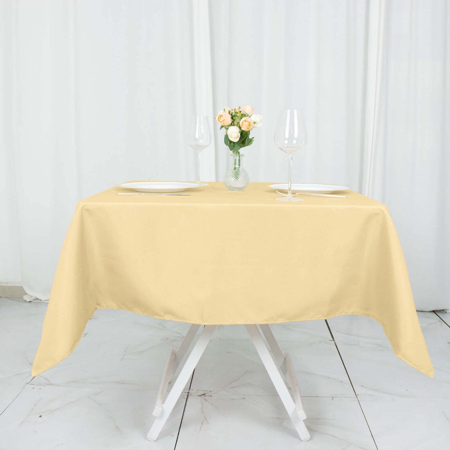 Premium Polyester 54"x54" Square Tablecloth Champagne - 220GSM Stain and Wrinkle-Resistant Table Cover