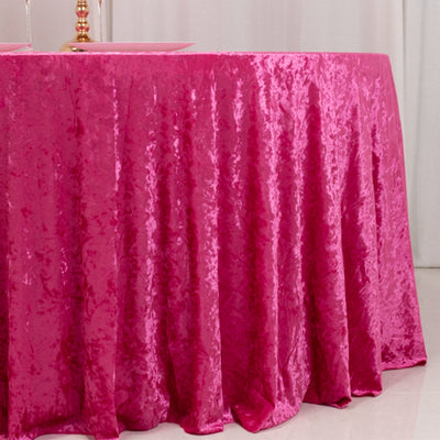 Premium Crushed Velvet 120’’ Round Tablecloth Fuchsia - Reusable Soft & Stylish Seamless Table Cover - Tablecloths