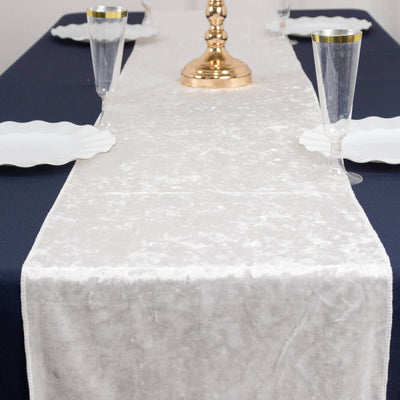 Premium Crushed Velvet 12’’x108’’ Table Runner White - Soft & Wrinkle-Resistant Table Linen for Events - Runners