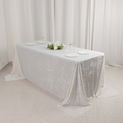 Premium Crushed Velvet 90’’x132’’ Rectangle Tablecloth White - Reusable Soft & Graceful Seamless Table Cover