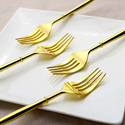 24-Pack Plastic Forks Modern Flatware Gold - Premium Heavy Duty Disposable Silverware 8"