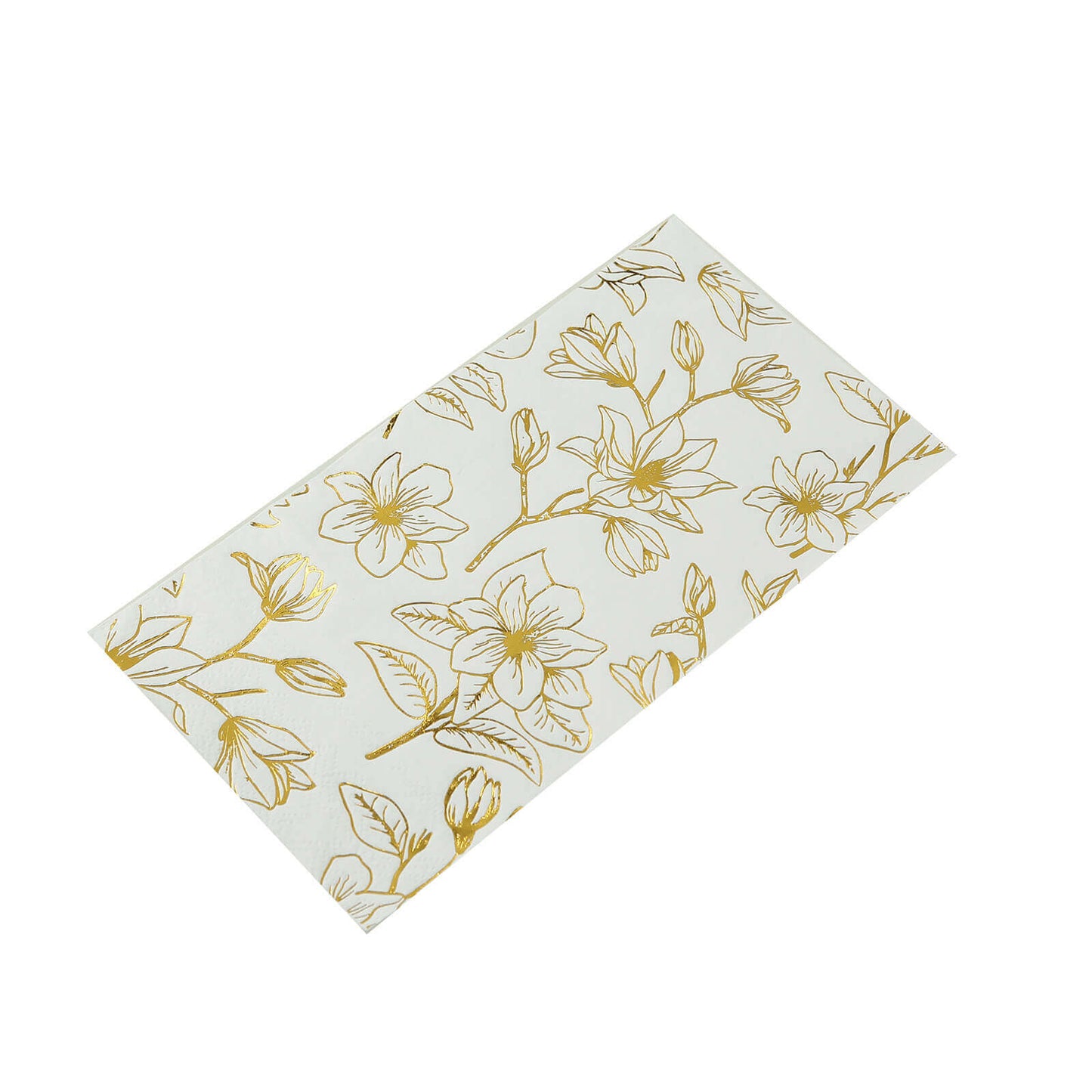 50-Pack Paper Dinner Napkins White with Gold Magnolia Flowers Print 2-Ply - Disposable Soft Napkins for Parties