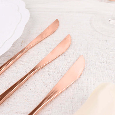 24-Pack Plastic Knives Glossy Rose Gold - Premium Heavy Duty Disposable Flatware Cutlery 8"