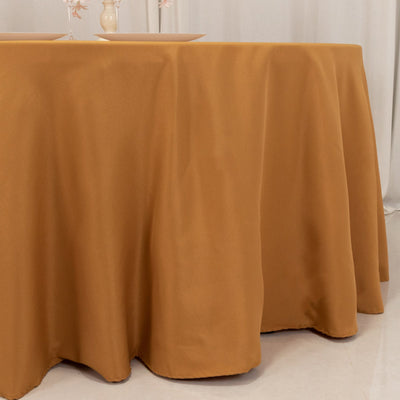 Premium Polyester 120’’ Round Tablecloth Gold - Seamless 220GSM Wrinkle-Resistant Design for Classy Events - Tablecloths